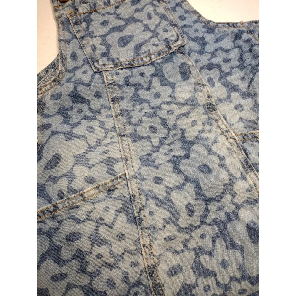 Wonder Nation Girls 4T Blue‎ Floral Denim Overall Dress Sleeveless Jumper Bib